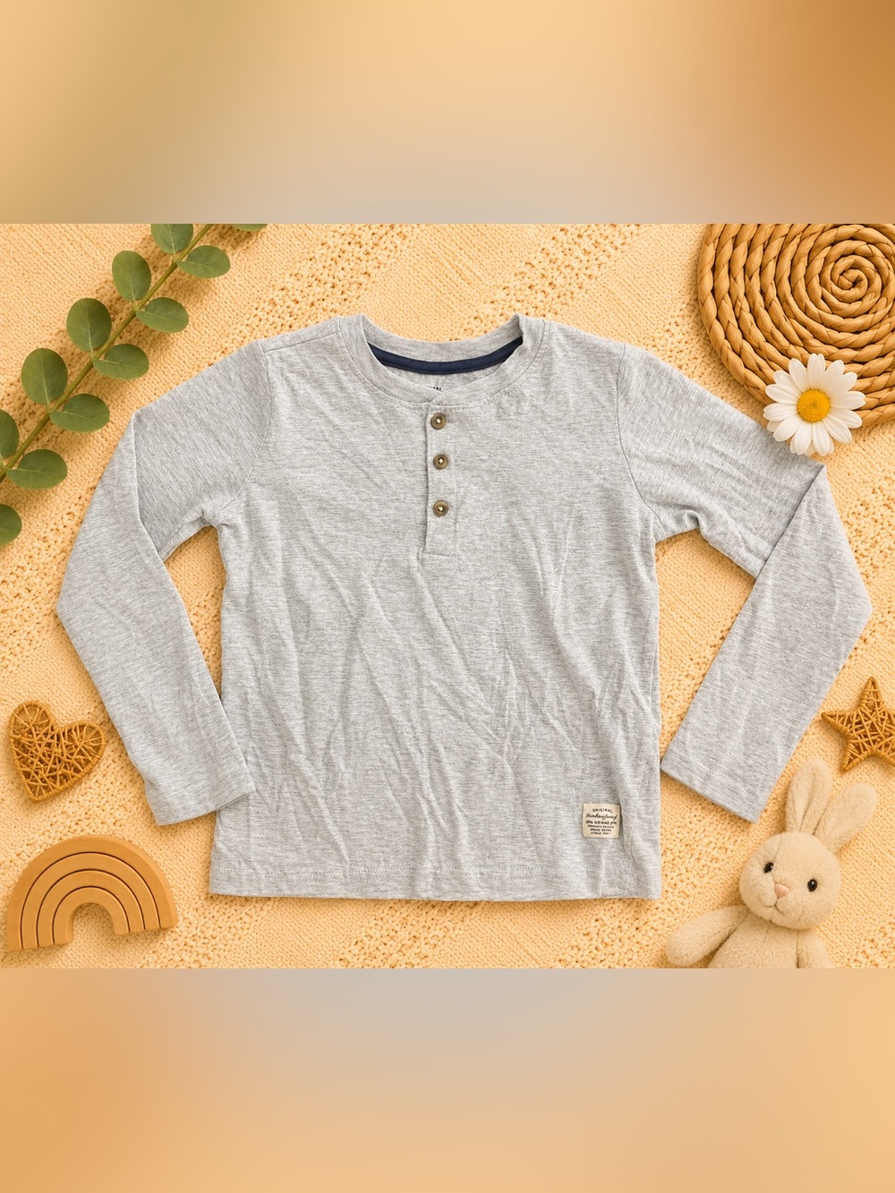 Weatherproof Vintage Boys Size 6 Gray Long Sleeve Henley Shirt
